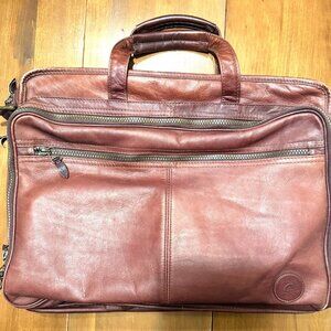 Vintage Leather Briefcase, Maroon Reddish-Brown, Columbia, Many Compartments